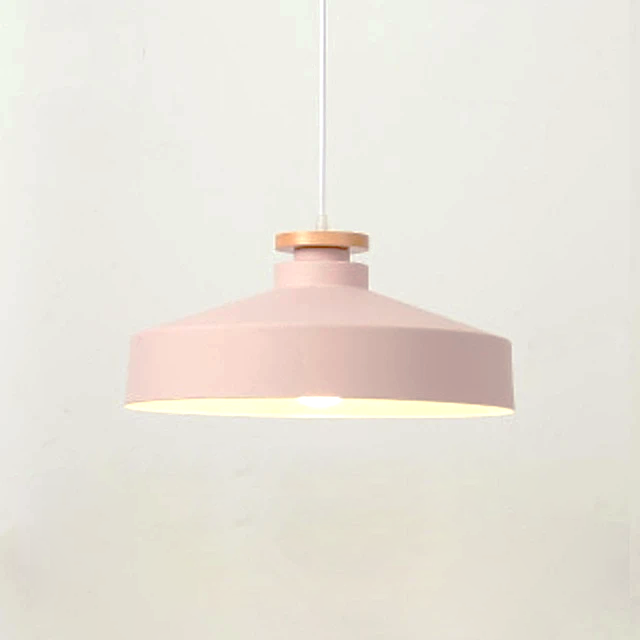 Colorful Metal & Wood Pendant Lights Disk Pink