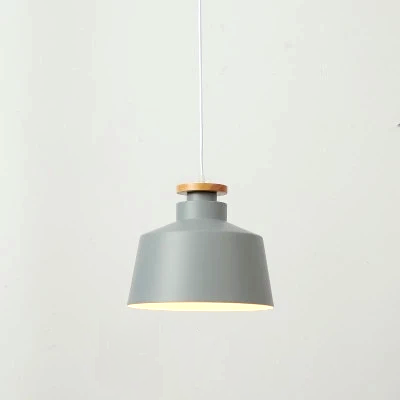 Colorful Metal & Wood Pendant Lights Drum Gray