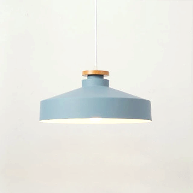 Colorful Metal & Wood Pendant Lights Disk Blue
