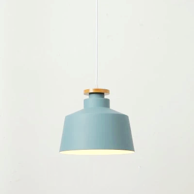 Colorful Metal & Wood Pendant Lights Drum Blue