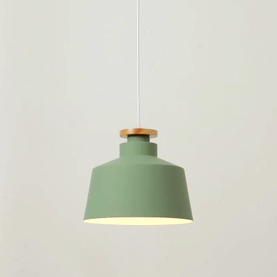 Colorful Metal & Wood Pendant Lights Drum Green