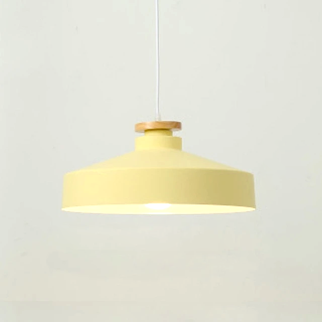 Colorful Metal & Wood Pendant Lights Disk Yellow