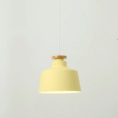 Colorful Metal & Wood Pendant Lights Drum Yellow