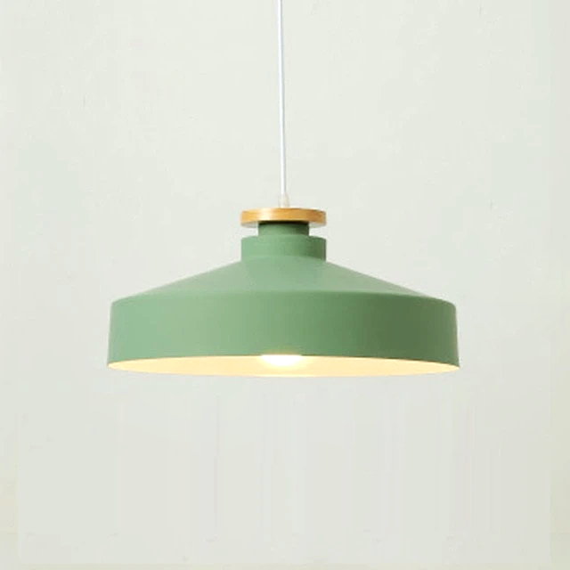 Colorful Metal & Wood Pendant Lights Disk Green