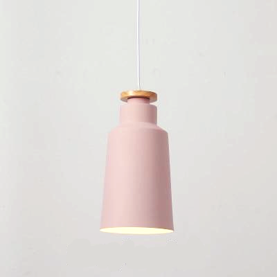 Colorful Metal & Wood Pendant Lights Cone Pink