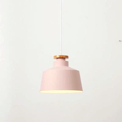 Colorful Metal & Wood Pendant Lights Drum Pink
