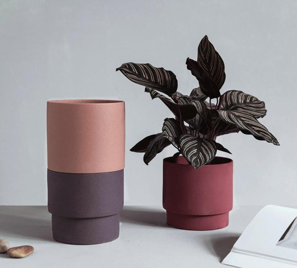 Colorful Porcelain Stackable Planters Rose Tones Combination Set