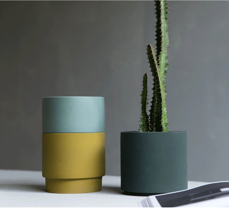 Colorful Porcelain Stackable Planters Ocean Tones Combination Set