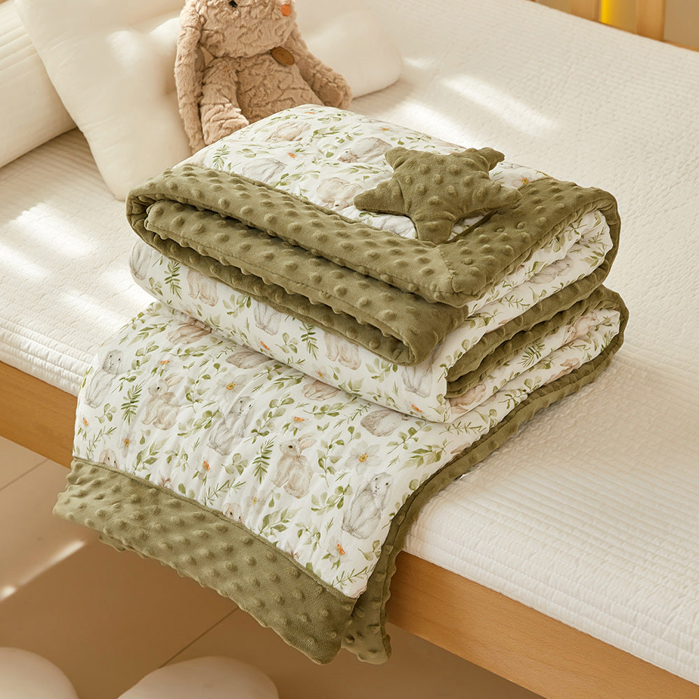 Reversible Baby Quilt – Cotton & Minky Dot Fleece Bunny