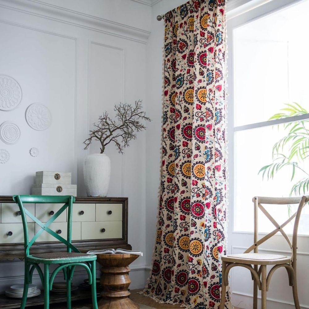 Boho Color Wheel Bloom Tassel Curtain