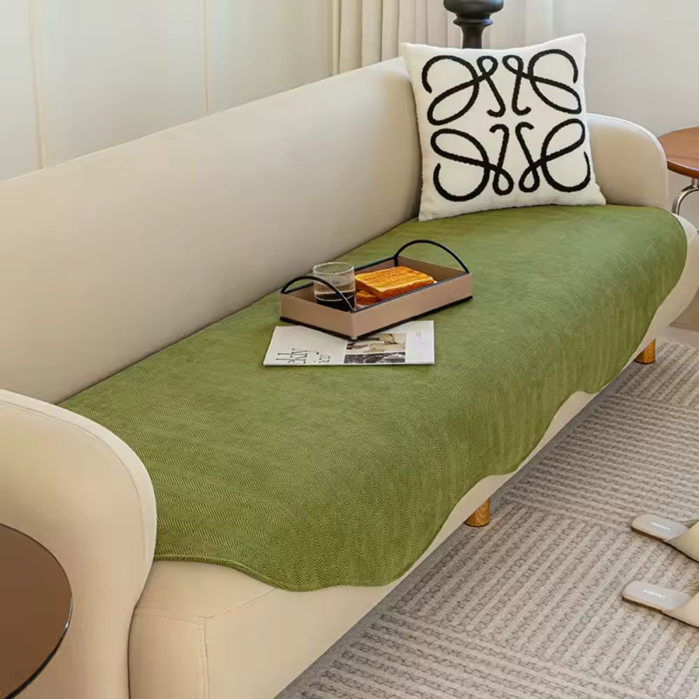 All-Season Plain Contour Fit Sofa Cover Olive Haze