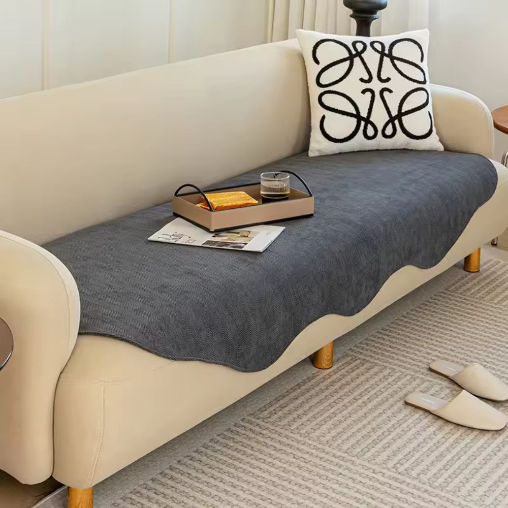 All-Season Plain Contour Fit Sofa Cover Charcoal Haze