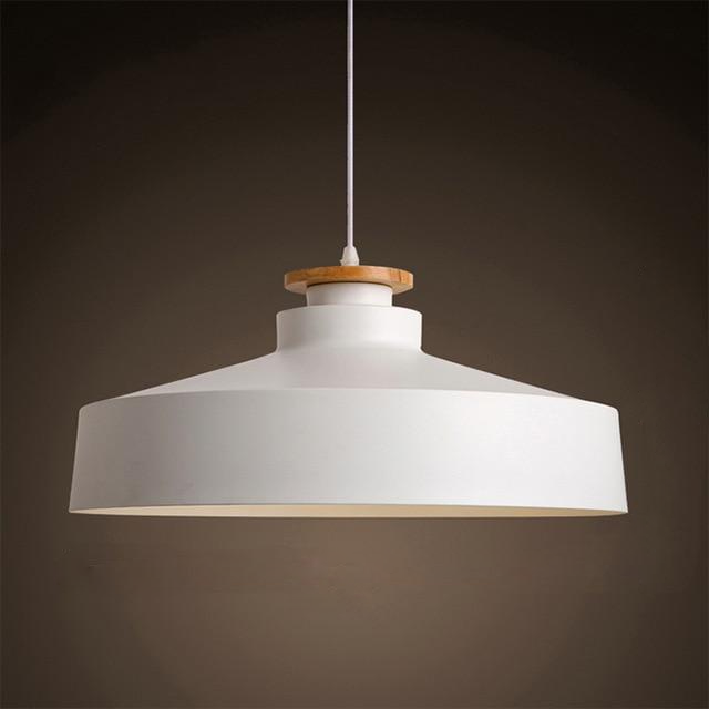 Contrast Metal & Wood Pendant Lights White Disk