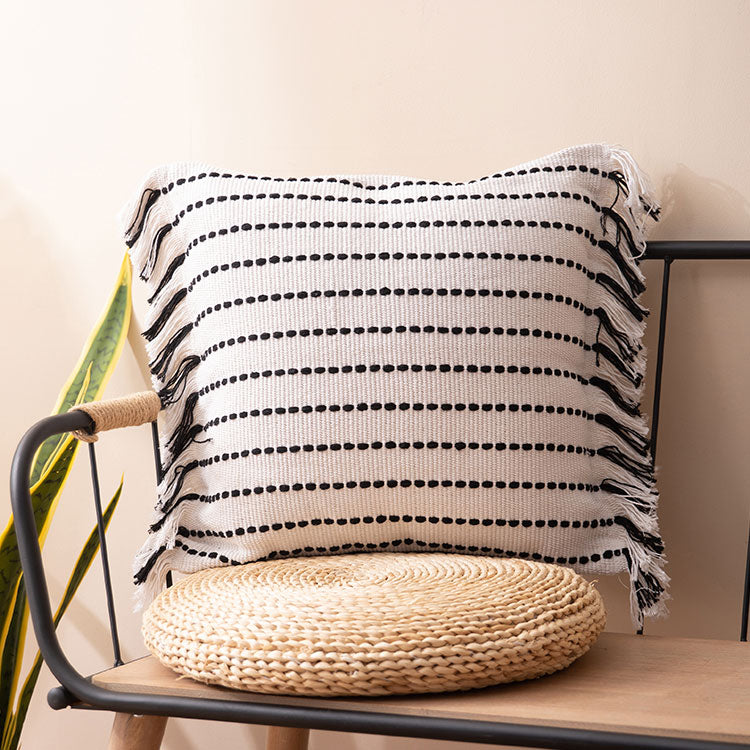 Contrast Stitch Cotton Pillow Cover Ivory