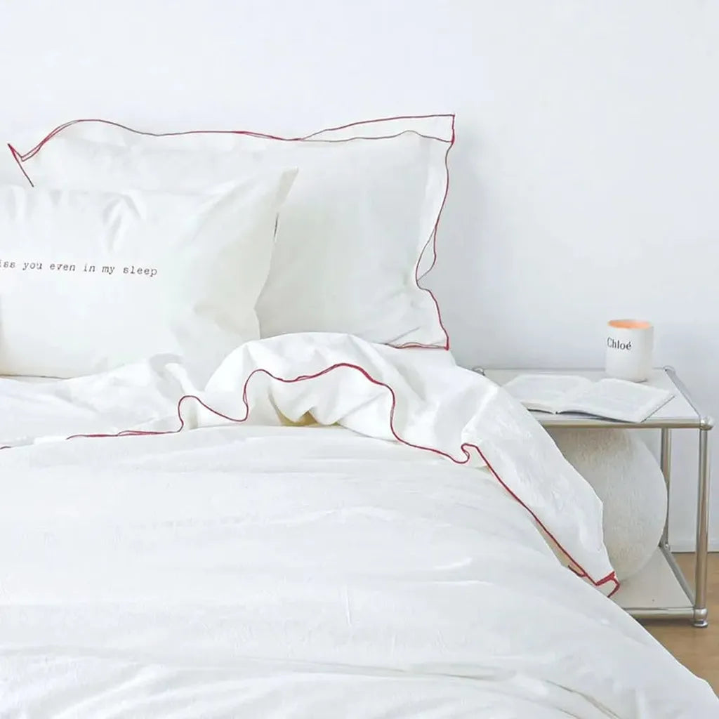 Contrast Flange Cotton Duvet Cover Red