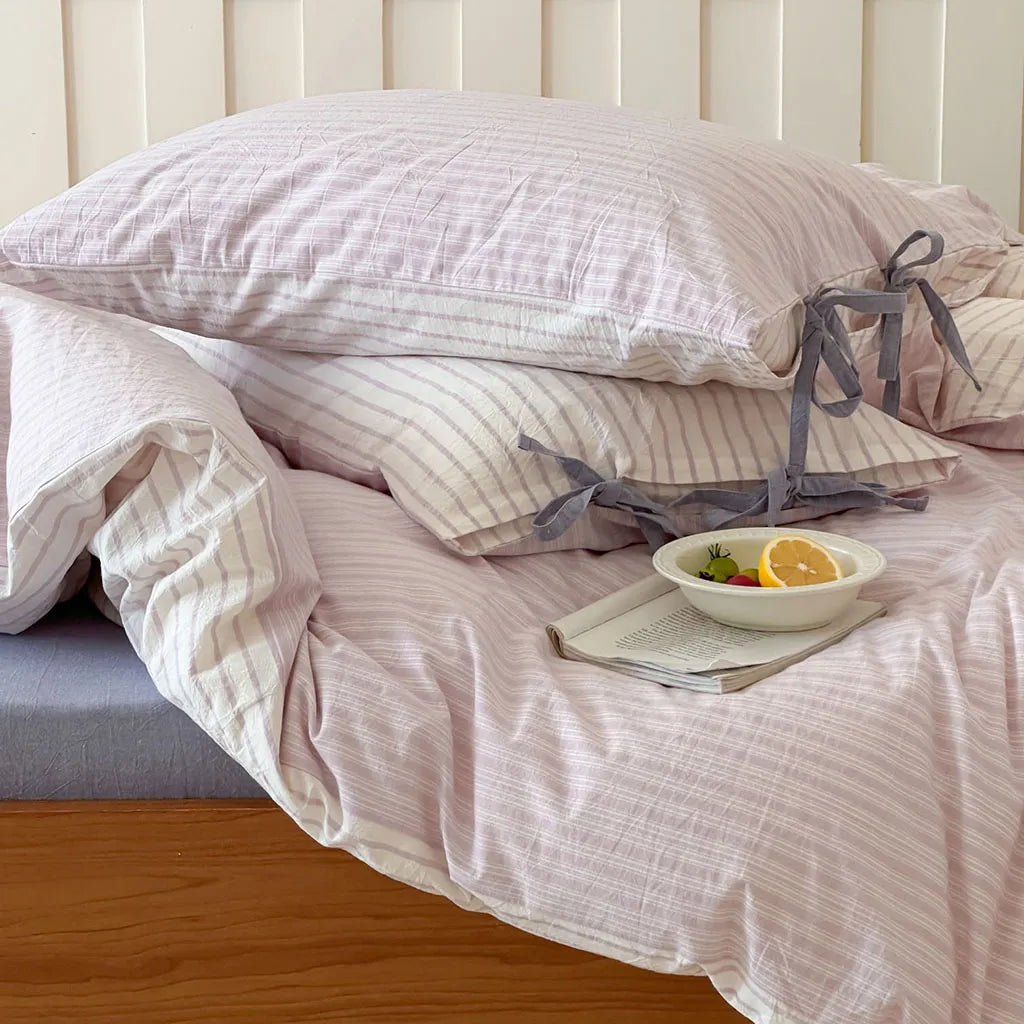 Contrast Stripe Duvet Cover Lavender