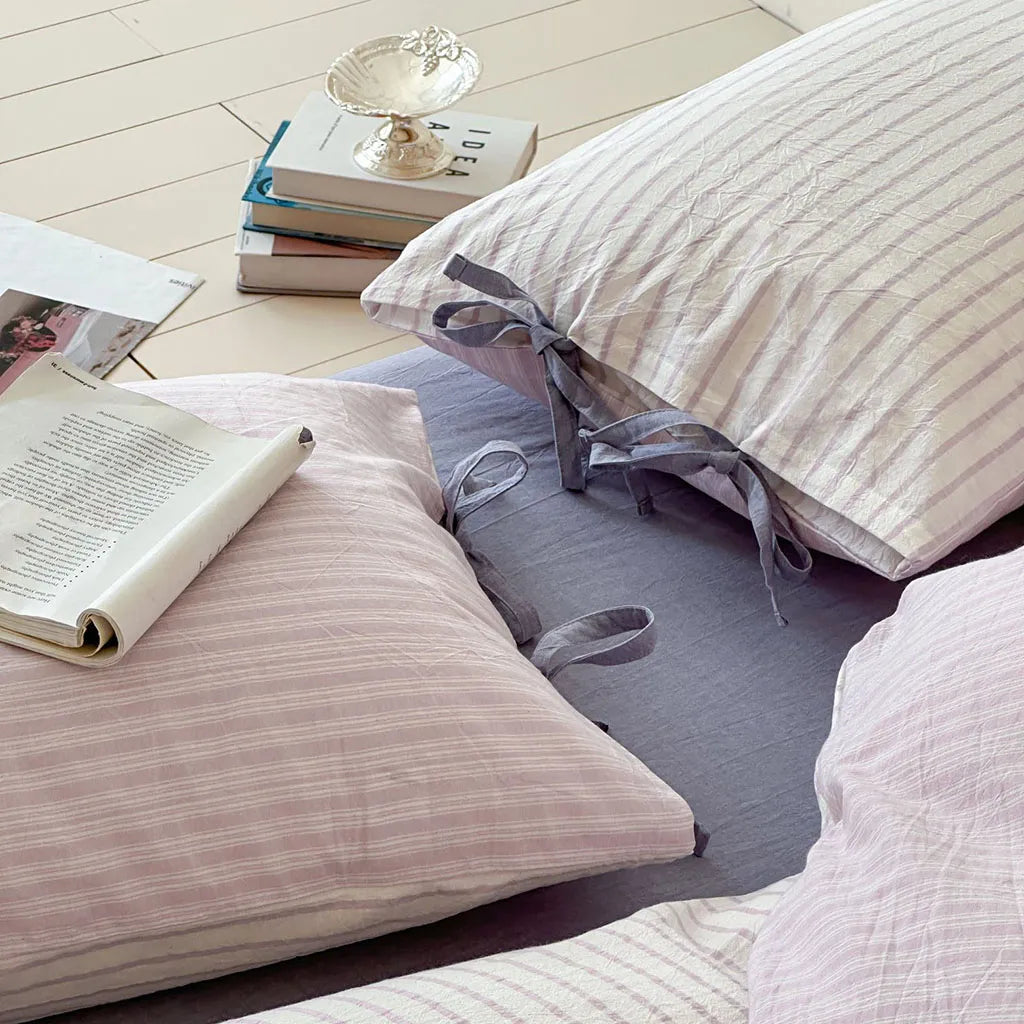 Contrast Stripe Bedding Set Lavender