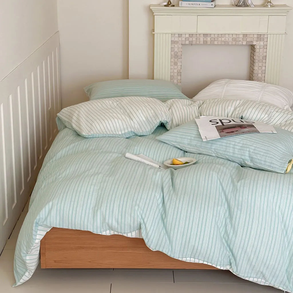 Contrast Stripe Duvet Cover Cyan