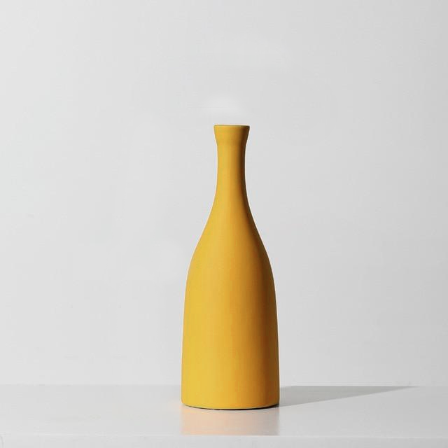 Contrasted Ceramic Vases Yellow Tall