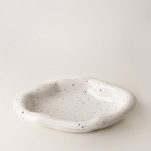 Cookies & Chrome Plated Ceramic Tray & Dish Irregular Small White Dot