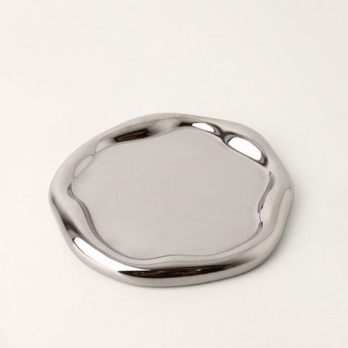 Cookies & Chrome Plated Ceramic Tray & Dish Circular Chrome