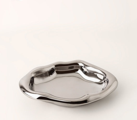 Cookies & Chrome Plated Ceramic Tray & Dish Irregular Small Chrome
