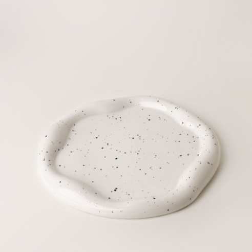 Cookies & Chrome Plated Ceramic Tray & Dish Circular White Dot