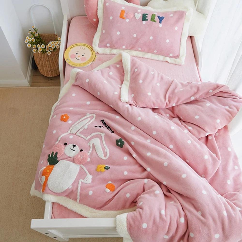 Milk Fleece Toddler Bedding Set Rabbit Duvet Cover