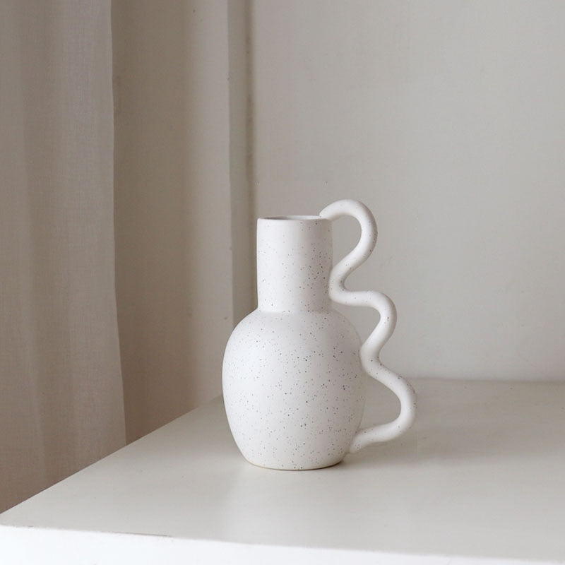 Coraline Organic Shape Ceramic Vase White Speckles Medium