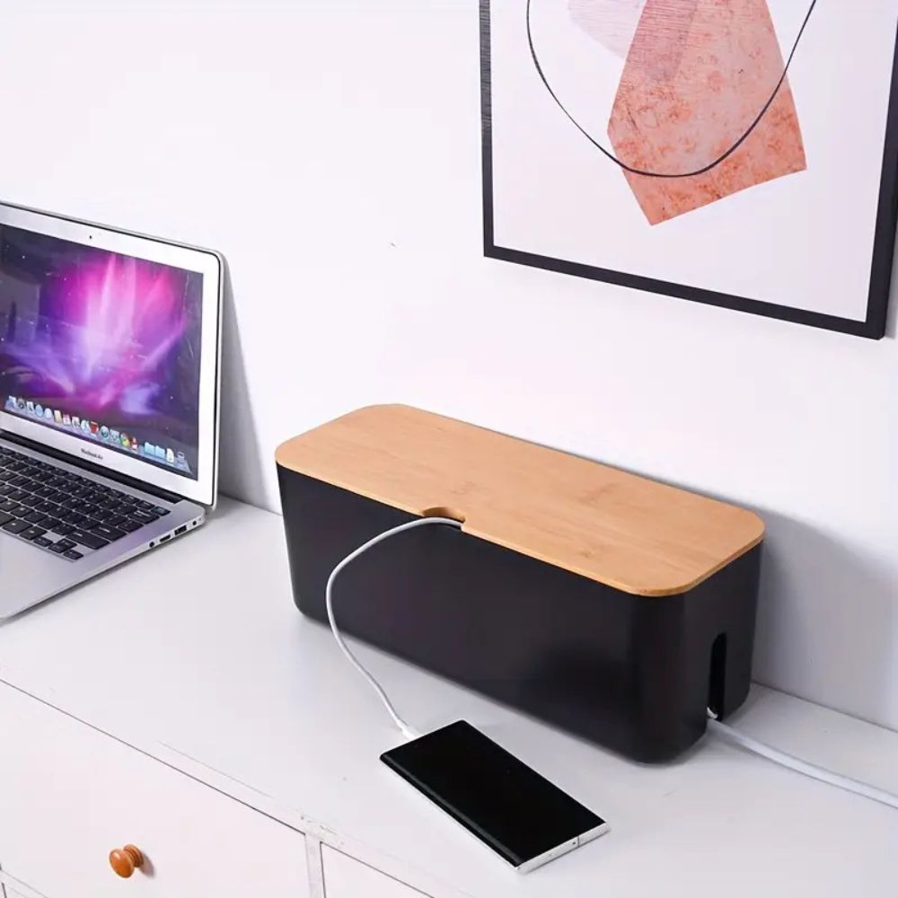 Cord Tidy Bamboo Cable Organizer Box