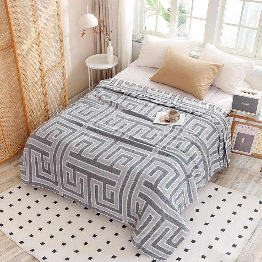 Geo Maze Cotton Blanket Gray Bay