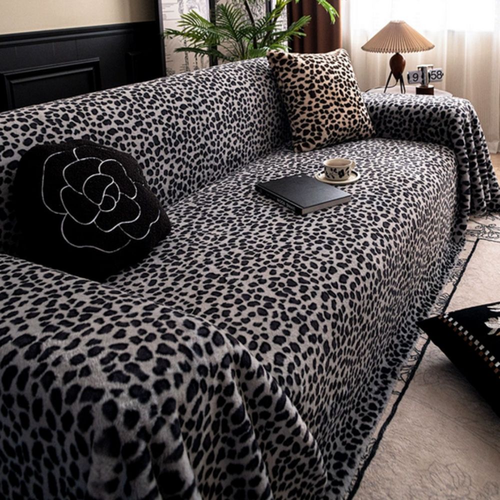 Cozy Leopard Print Sofa Cover Charcoal Gray