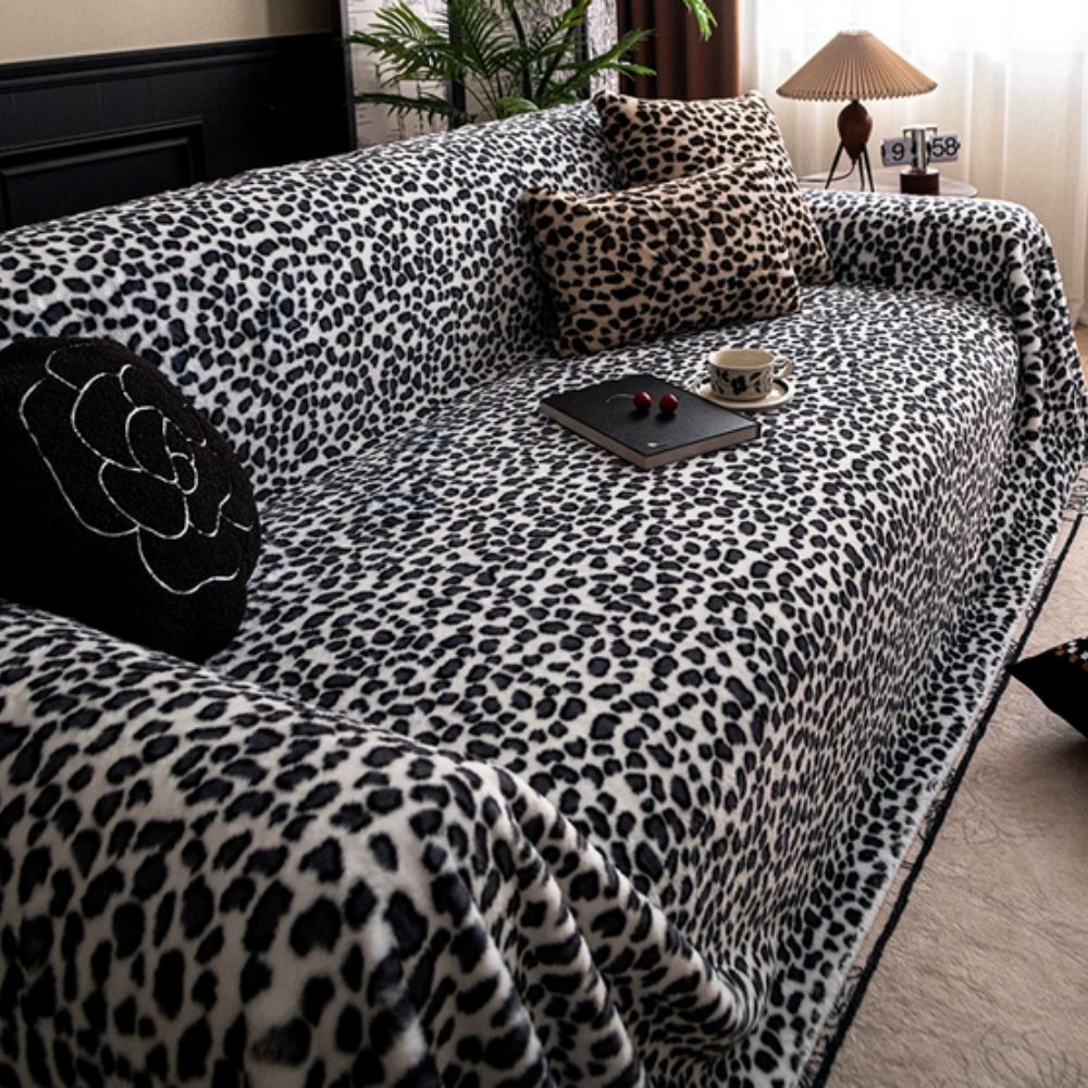 Cozy Leopard Print Sofa Cover Snow White