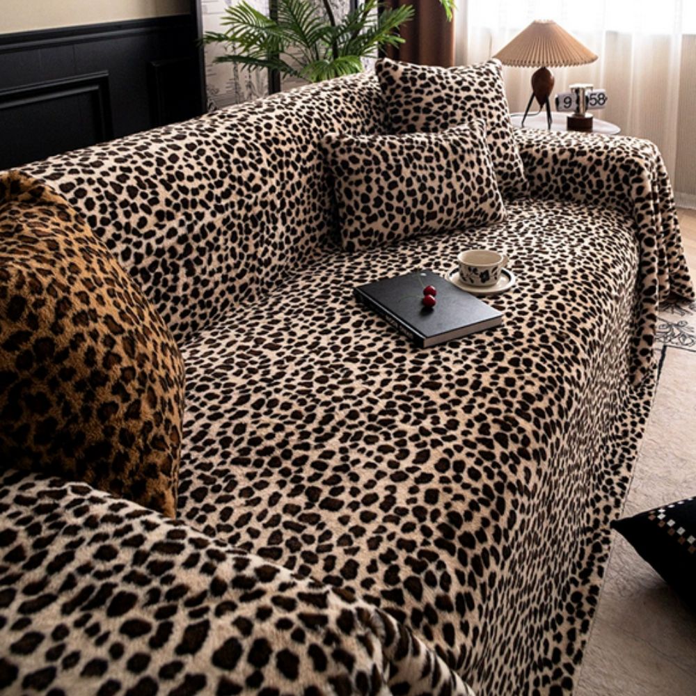 Cozy Leopard Print Sofa Cover Sandy Beige