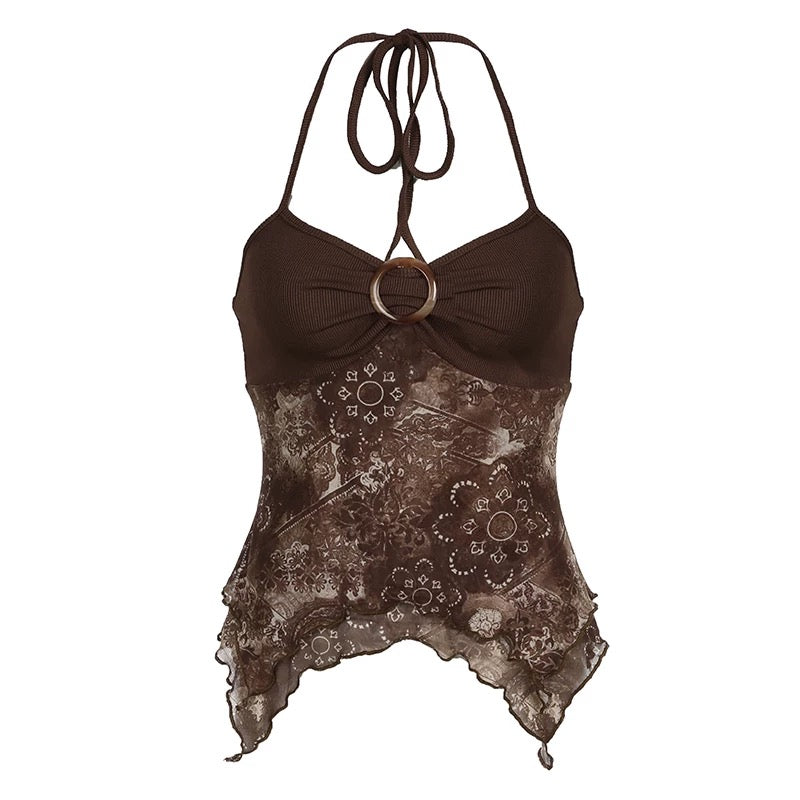 Cottagecore Vintage Halter Top Brown