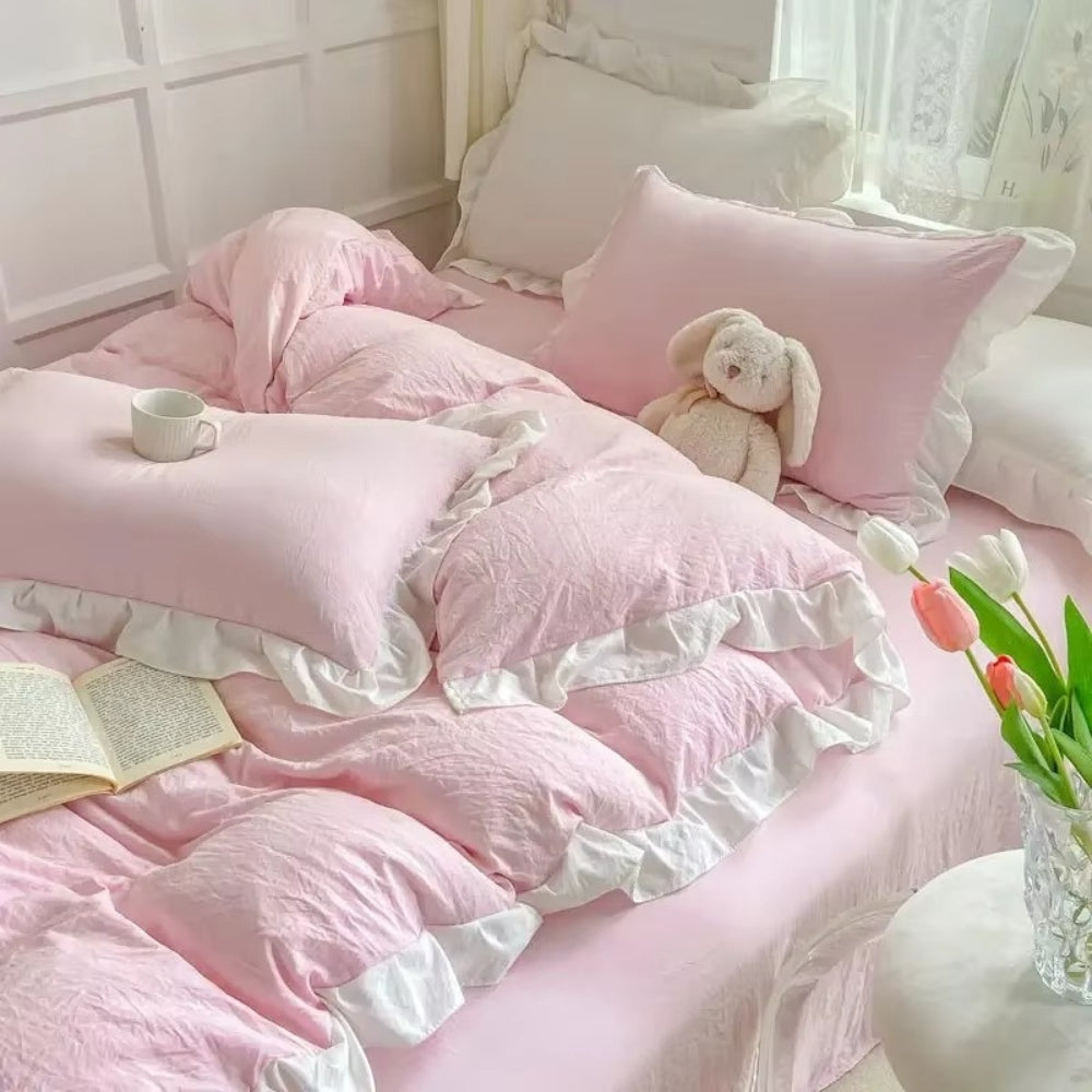 Cottagecore Ruffle Cotton | 4pcs Bedding Set Rose Blush