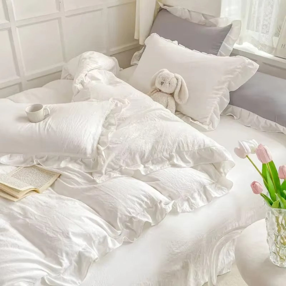 Cottagecore Ruffle Cotton | 4pcs Bedding Set Ivory Dream