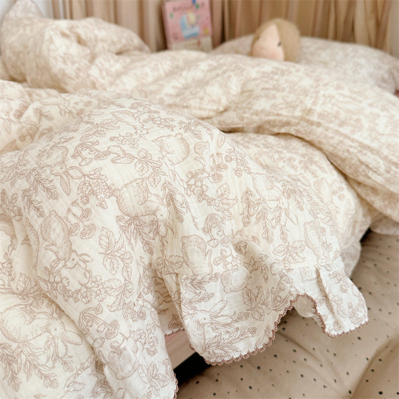 Animal Theme Ruffle Duvet Cover Set – Cotton Muslin