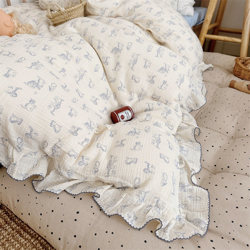 Animal Theme Ruffle Duvet Cover Set – Cotton Muslin
