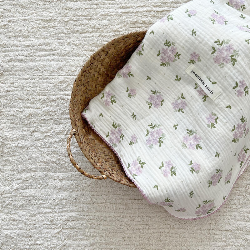 Purple Floral Muslin Baby Blanket – Reversible Cotton Gauze