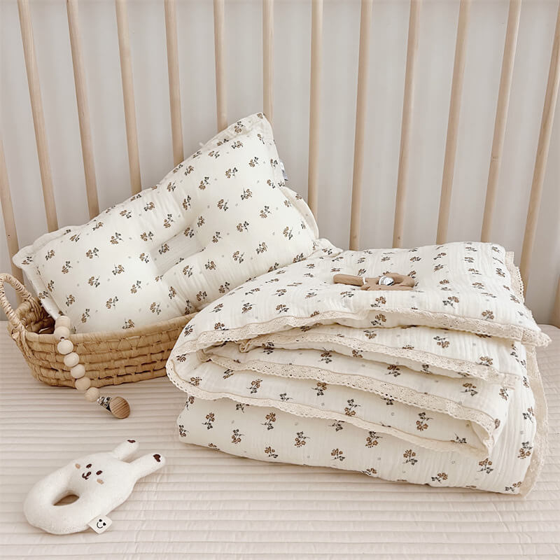 Calendula Floral Kids Comforter – Cotton Muslin with Lace Trim
