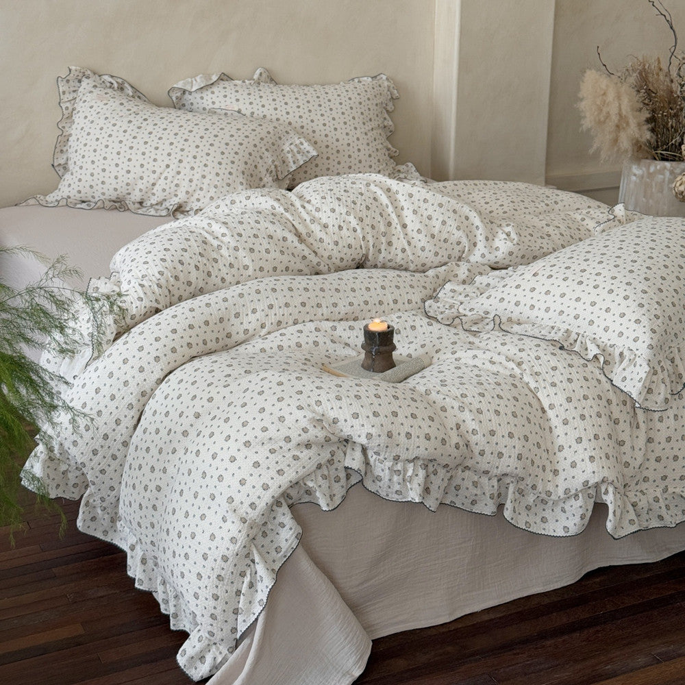 Cotton Muslin Duvet Cover Set - Miniature Floral Print