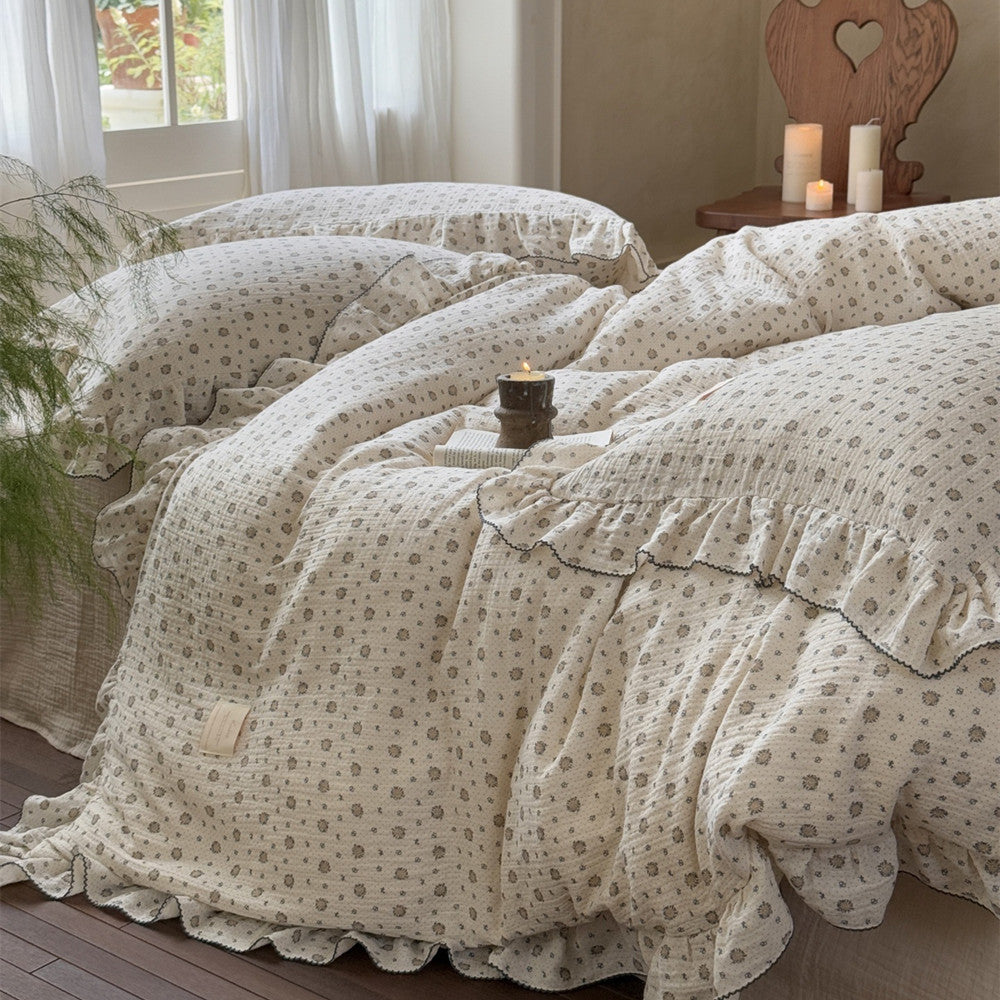 Cotton Muslin Duvet Cover Set - Miniature Floral Print