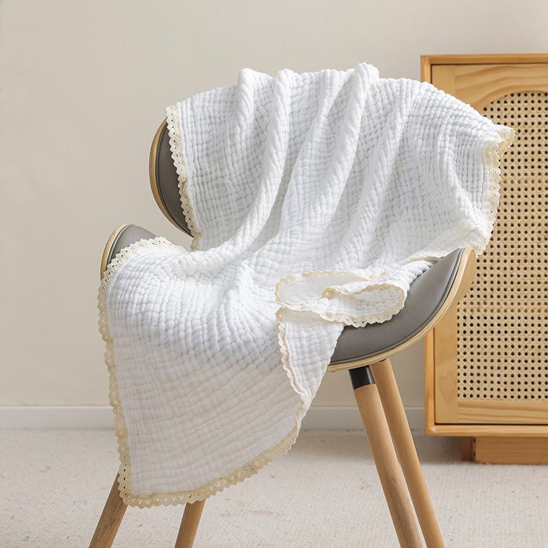6-Layer Muslin Baby Blanket with Lace Trim