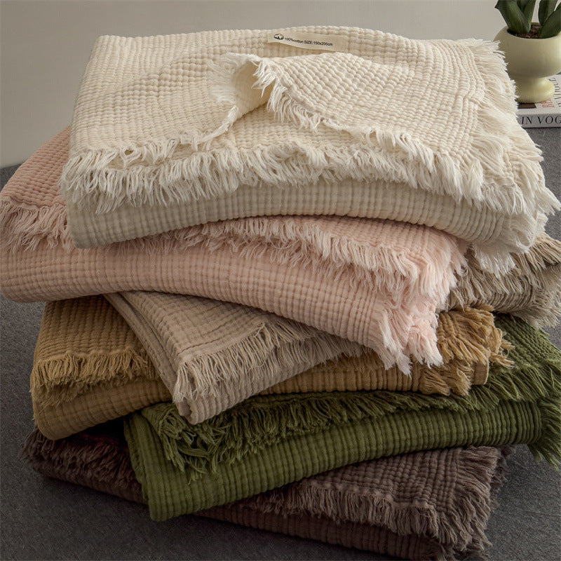 6-Layer Cotton Muslin Throw Blanket with Fringe