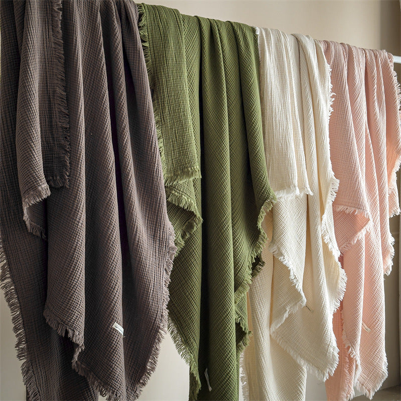 6-Layer Cotton Muslin Throw Blanket with Fringe