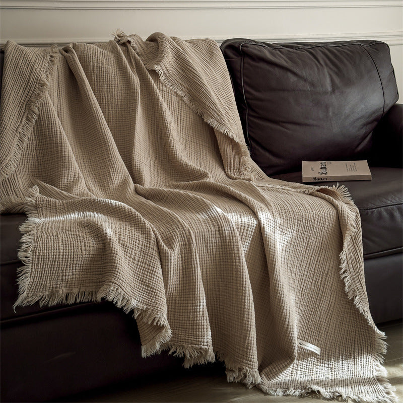 6-Layer Cotton Muslin Throw Blanket with Fringe