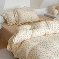Cotton Muslin Duvet Cover – Olive Green Floral Ruffle (Twin/Queen)