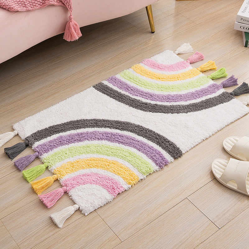 Cotton Rainbow Area Rug with Tassels – 50×80cm