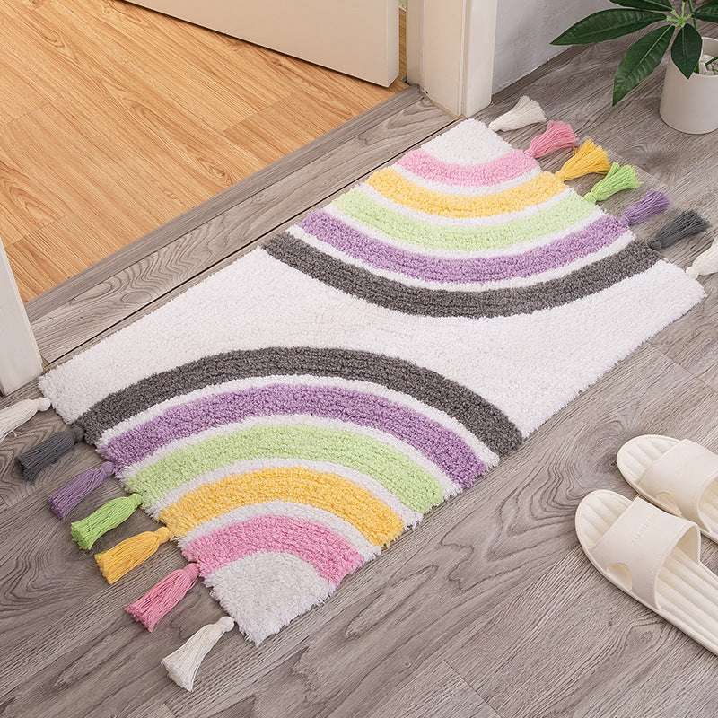 Cotton Rainbow Area Rug with Tassels – 50×80cm